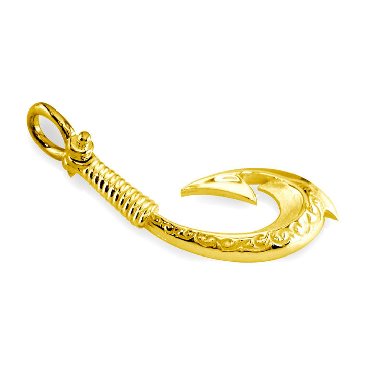 Large Hei Matau, Maori Tribal Fish Hook Charm in 14k Yellow Gold