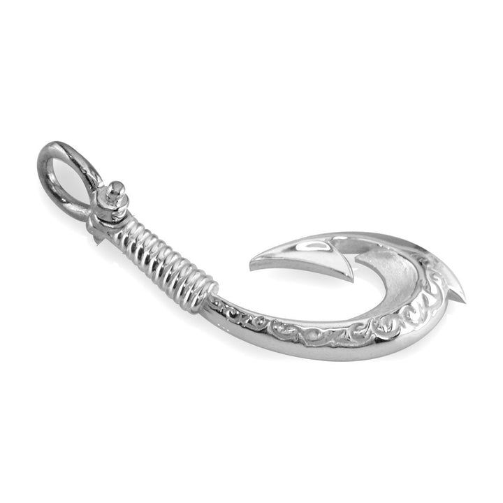 Medium Hei Matau, Maori Tribal Fish Hook Charm in 14k White Gold