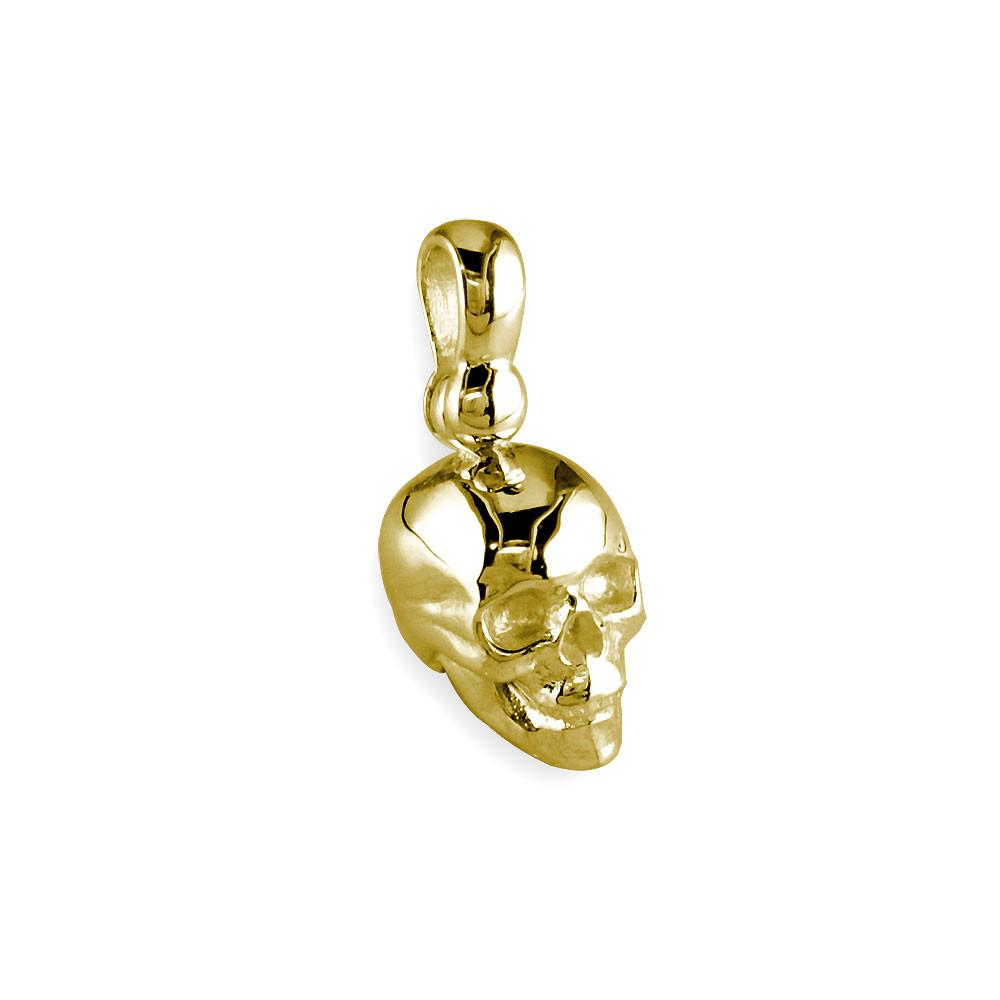 Small Solid 3D Skull Charm in 14K Yellow Gold