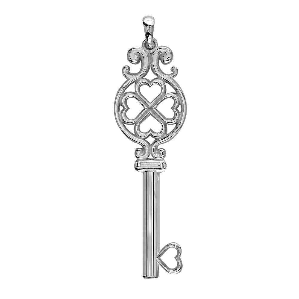 Heart Key, 1.5 Inches Long in 14K White Gold