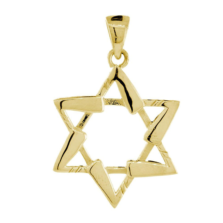 Large Jewish Star of David Hockey Sticks Charm in 14K Yellow Gold