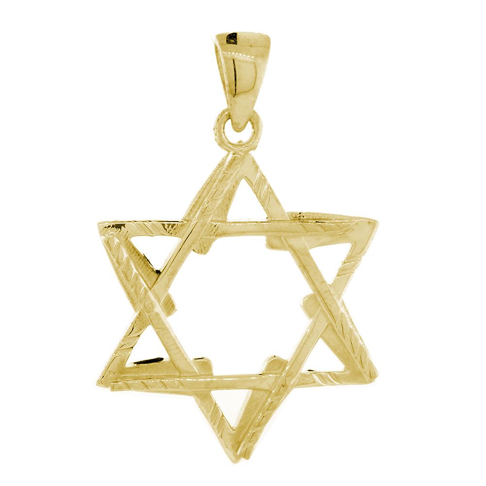 Large Jewish Star of David Hockey Sticks Charm in 14K Yellow Gold