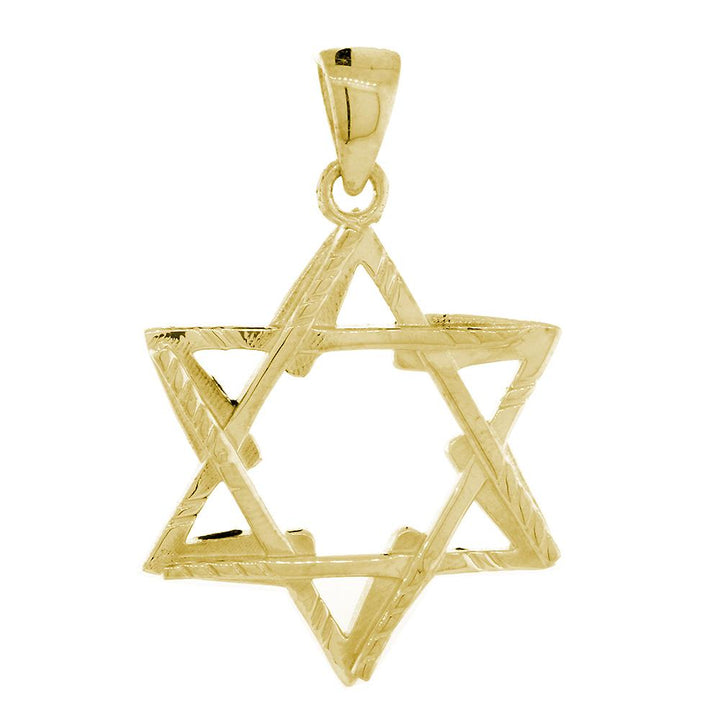Large Jewish Star of David Hockey Sticks Charm in 14K Yellow Gold