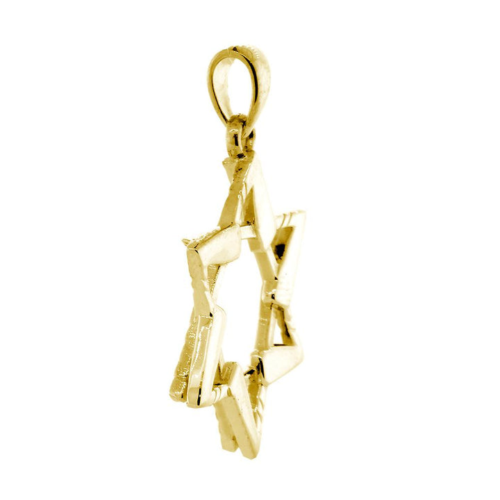 Large Jewish Star of David Hockey Sticks Charm in 14K Yellow Gold