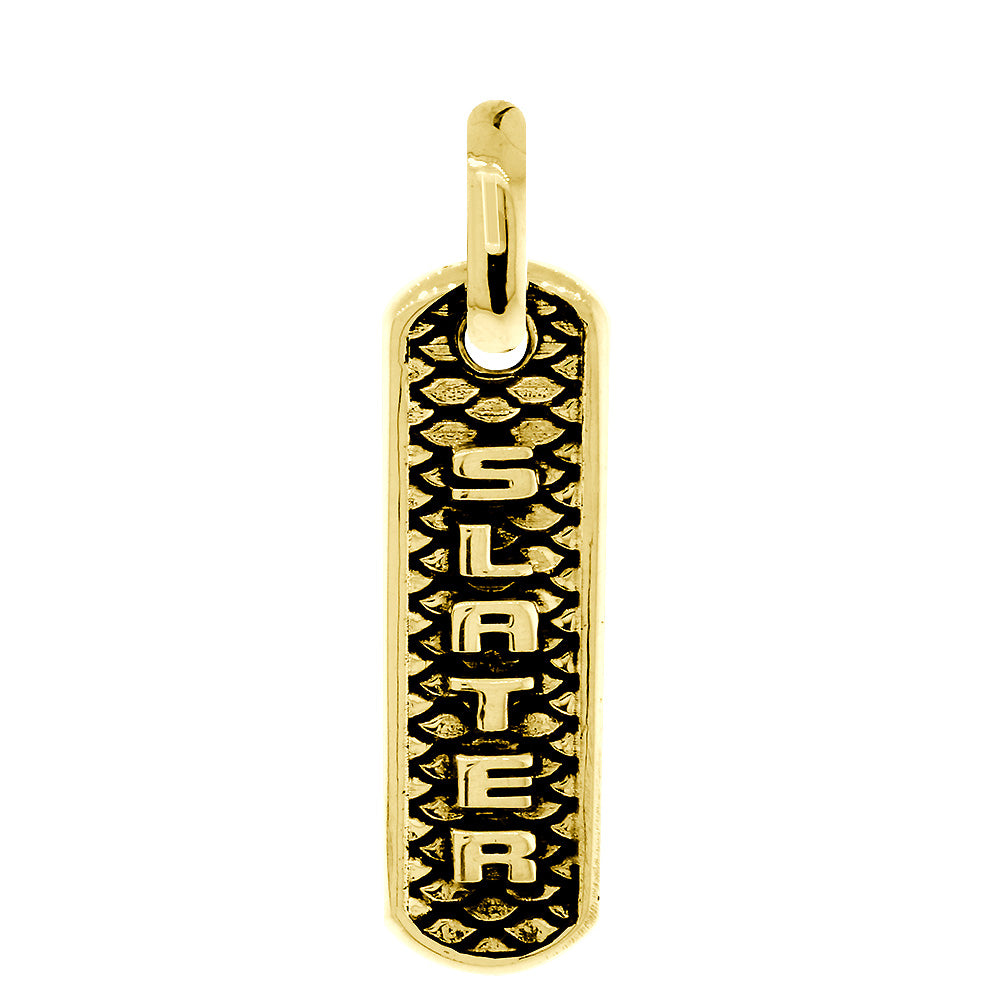 Slim Tag Charm with Name and Python Texture on Front and Alligator Texture on Back in 14k Yellow Gold