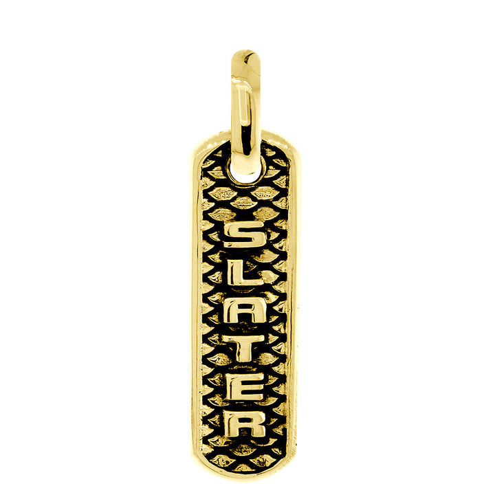 Slim Tag Charm with Name and Python Texture on Front and Alligator Texture on Back in 14k Yellow Gold