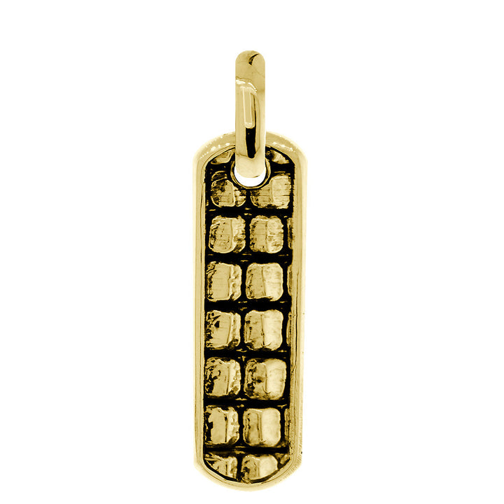 Slim Tag Charm with Name and Python Texture on Front and Alligator Texture on Back in 14k Yellow Gold