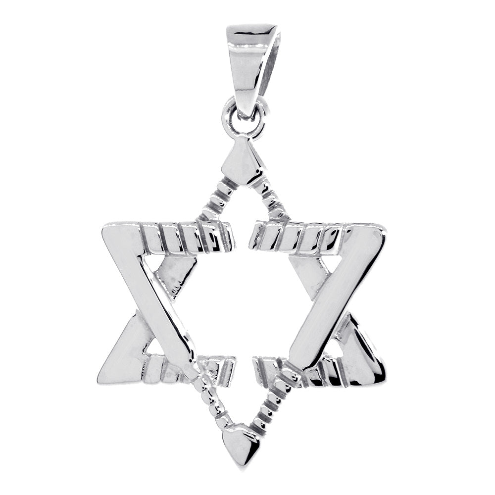 Large Jewish Star of David Goalie Hockey Sticks Charm in 14K  White Gold