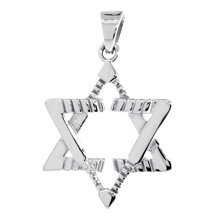 Large Jewish Star of David Goalie Hockey Sticks Charm in 14K  White Gold
