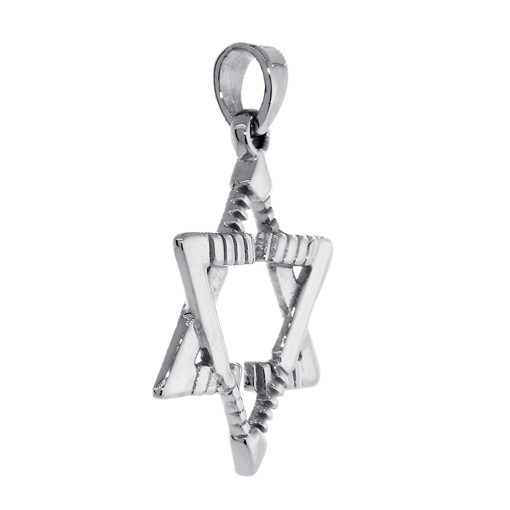 Large Jewish Star of David Goalie Hockey Sticks Charm in 14K  White Gold