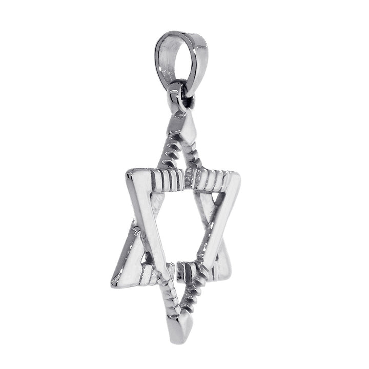 Large Jewish Star of David Goalie Hockey Sticks Charm in 14K  White Gold