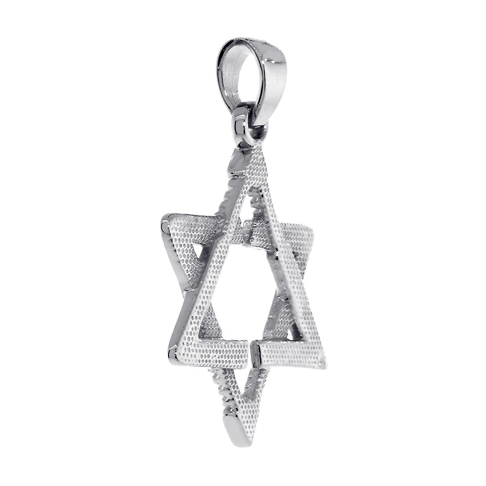 Large Jewish Star of David Goalie Hockey Sticks Charm in 14K  White Gold