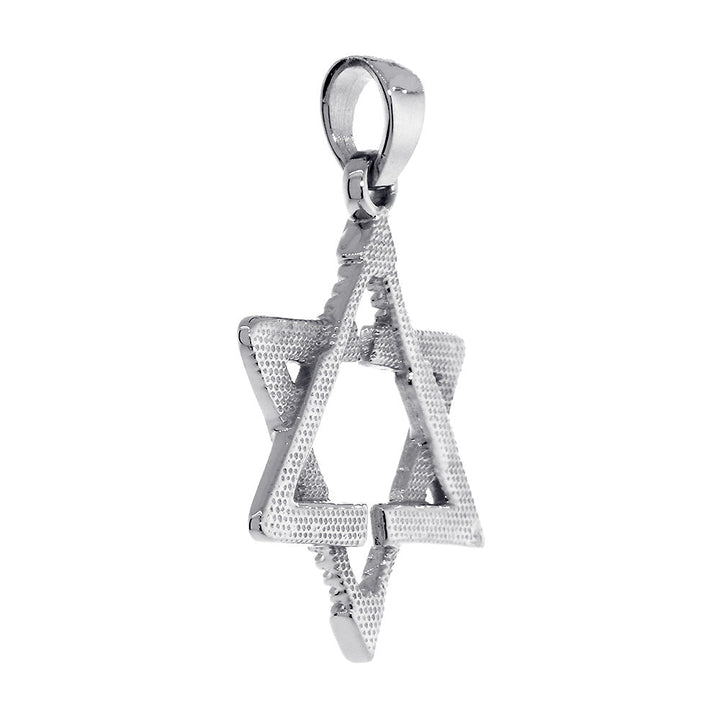 Large Jewish Star of David Goalie Hockey Sticks Charm in 14K  White Gold