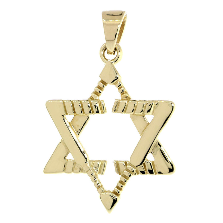 Large Jewish Star of David Goalie Hockey Sticks Charm in 14K  Yellow Gold