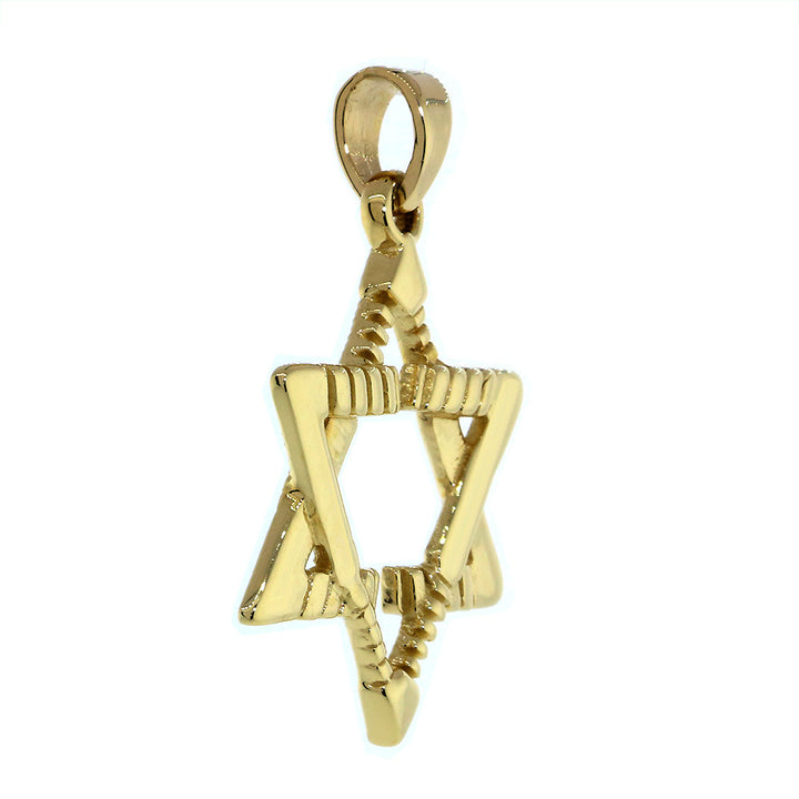 Large Jewish Star of David Goalie Hockey Sticks Charm in 14K  Yellow Gold
