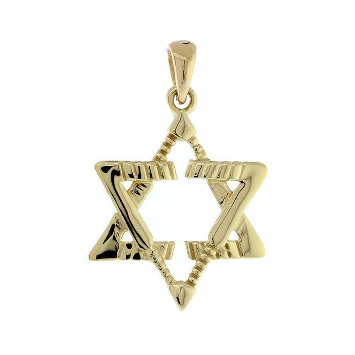 Small Jewish Star of David Goalie Hockey Sticks Charm in 14K Yellow Gold