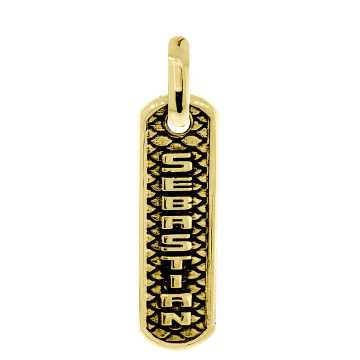 Slim Tag Charm with Name and Python Texture in 14k Yellow Gold