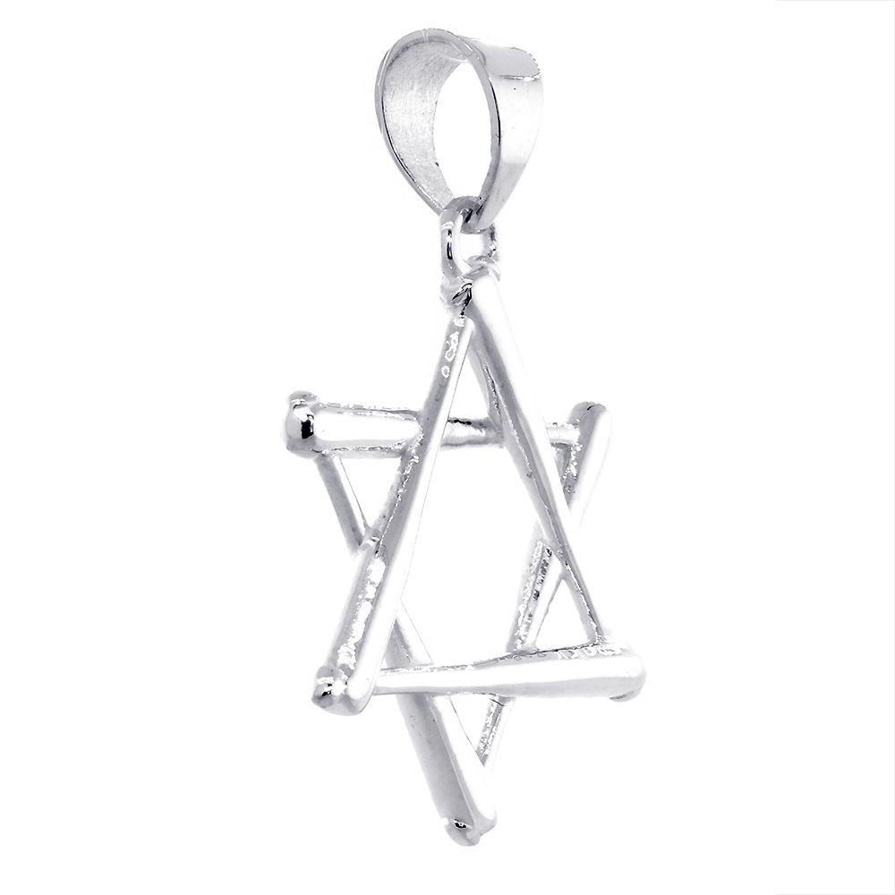31mm Extra Large Jewish Star of David Baseball Bats Charm in 14k White Gold