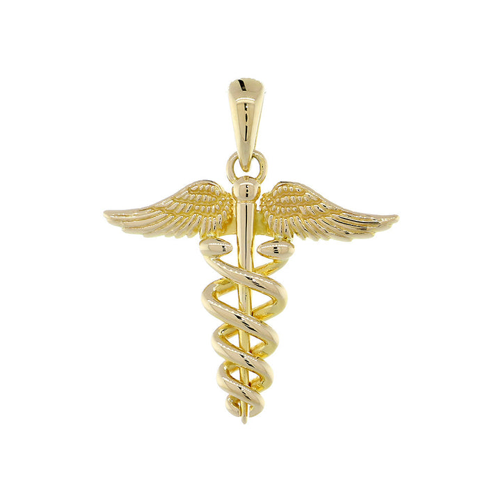 17mm Designer Caduceus, Karykeion, Staff of Hermes, Mercury Medical Charm in 14K Yellow Gold