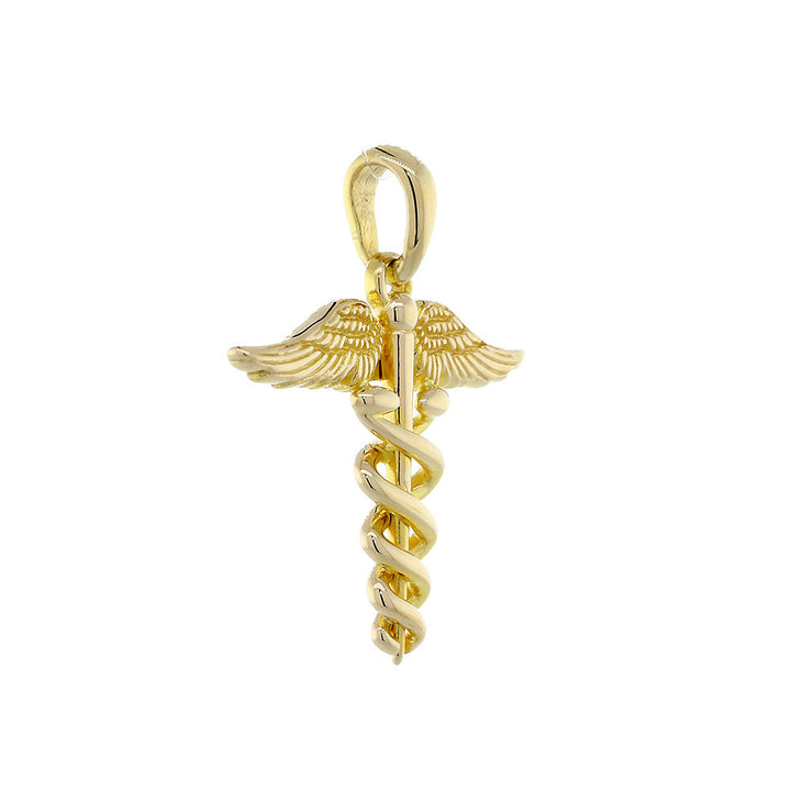 17mm Designer Caduceus, Karykeion, Staff of Hermes, Mercury Medical Charm in 14K Yellow Gold