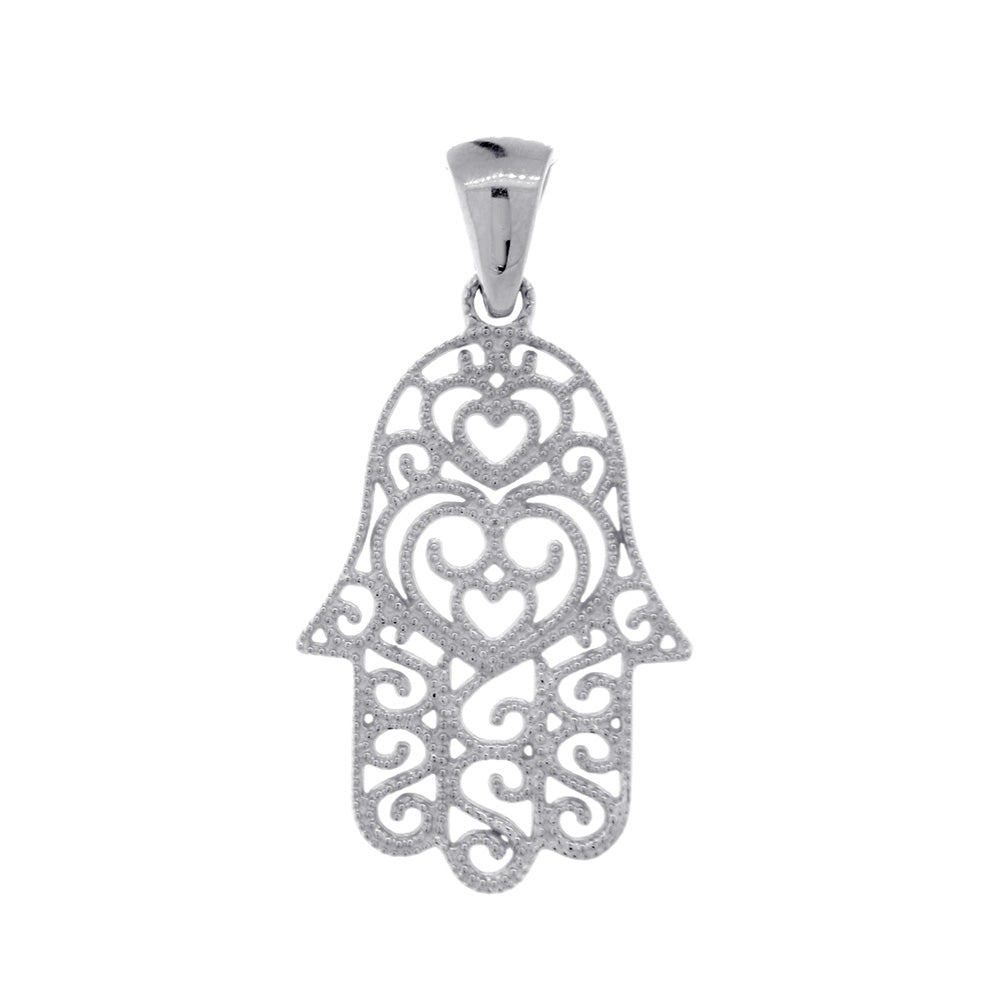 24mm Vintage Hearts Hamsa, Hand of God Charm in 14K White Gold