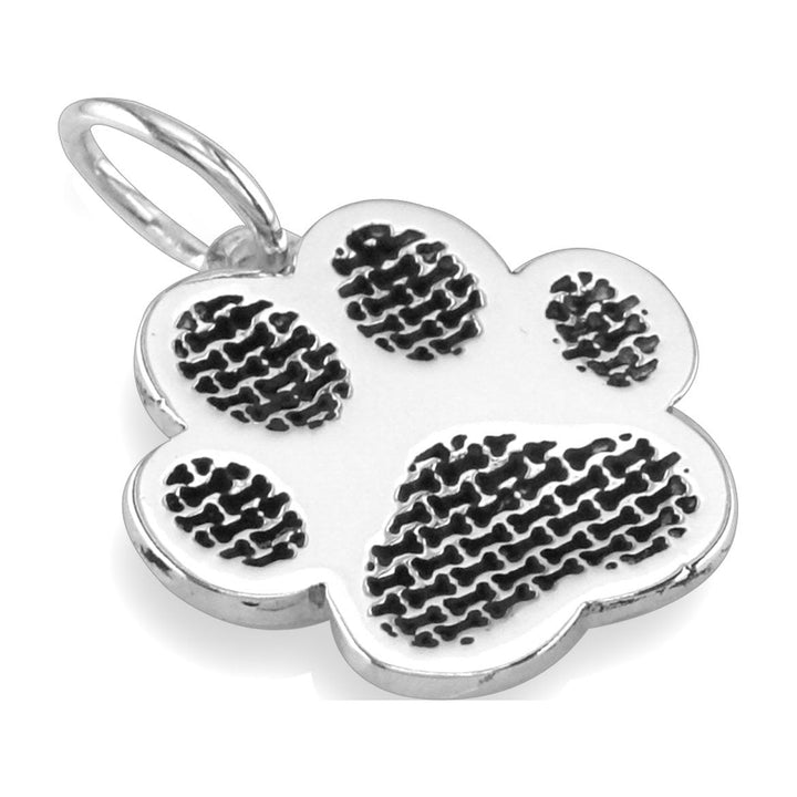 Medium Dog Paw Charm with Black in 14k White Gold
