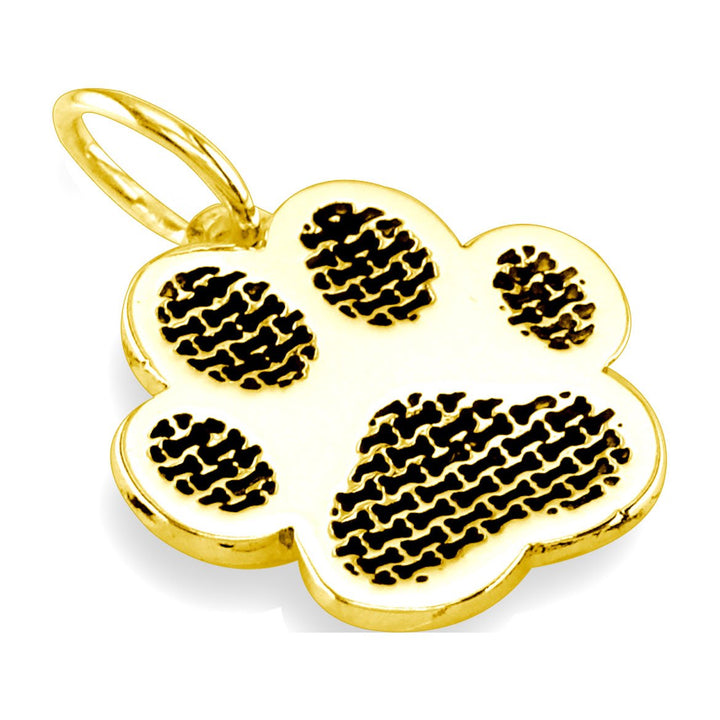Medium Dog Paw Charm with Black in 14k Yellow Gold