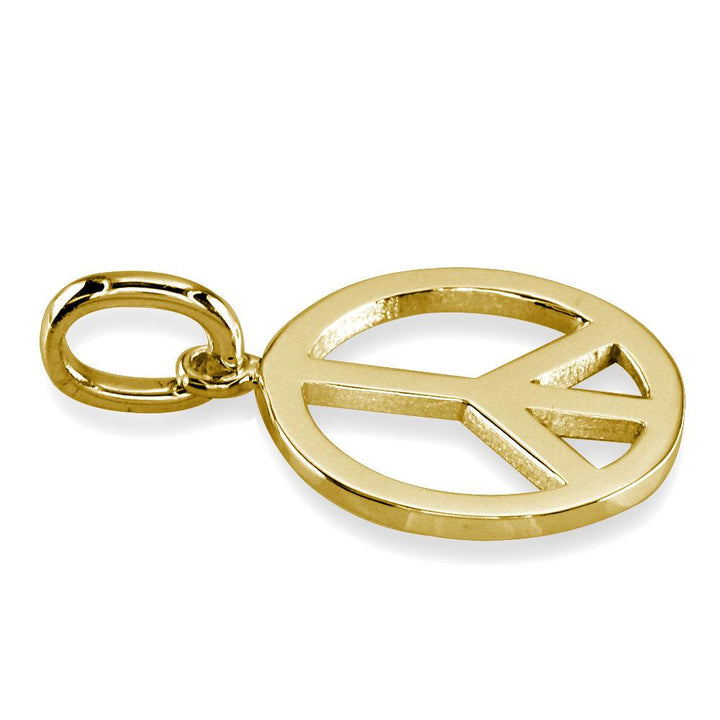 Large Peace Sign Charm, 1 Inch in 14K Yellow Gold