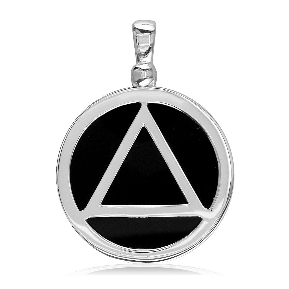 Large Black Onyx AA Alcoholics Anonymous Sobriety Charm in 14K White Gold