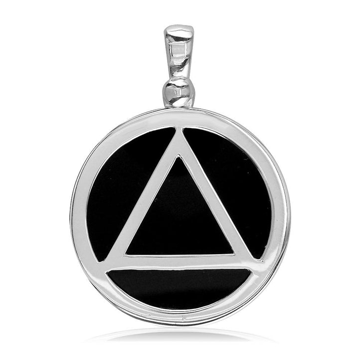 Large Black Onyx AA Alcoholics Anonymous Sobriety Charm in 14K White Gold