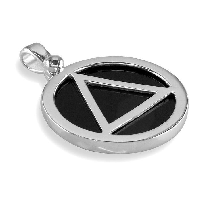 Large Black Onyx AA Alcoholics Anonymous Sobriety Charm in 14K White Gold