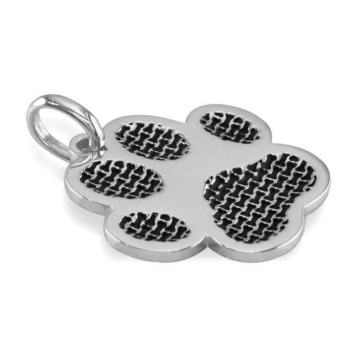 Jumbo Dog Paw Charm with Black in 14k White Gold