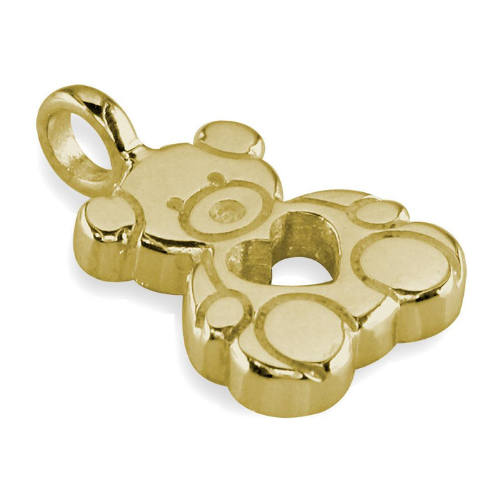 Large Thick Sziro Bear with Open Heart in 14K Yellow Gold