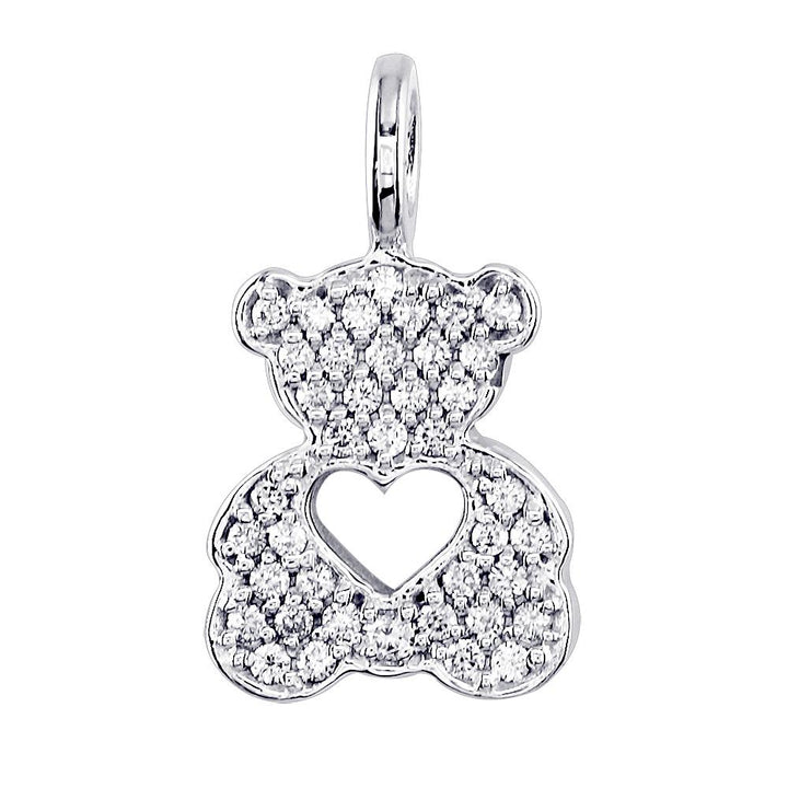 Medium Diamond Sziro Teddy Bear with Open Heart in 14K White Gold
