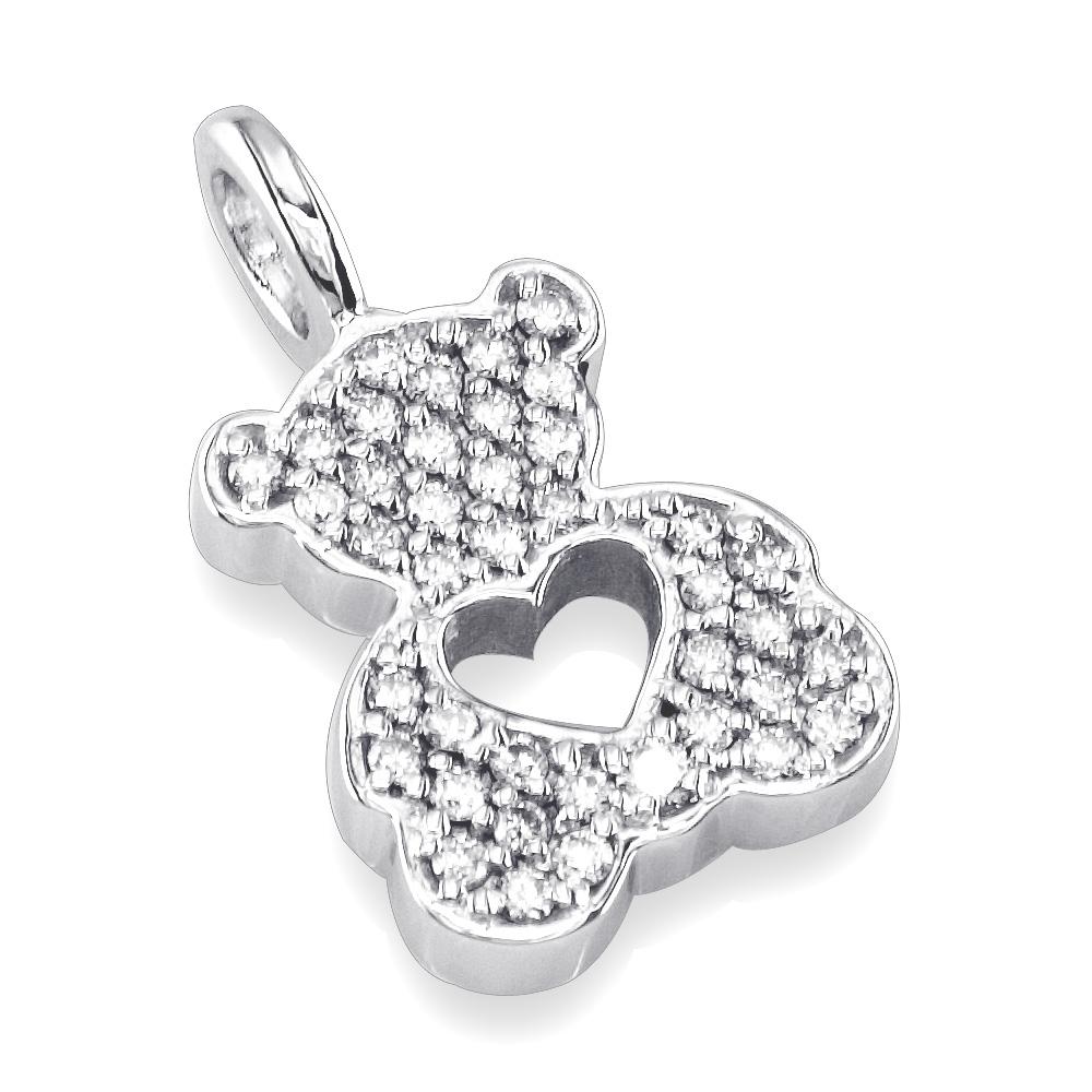 Medium Diamond Sziro Teddy Bear with Open Heart in 14K White Gold