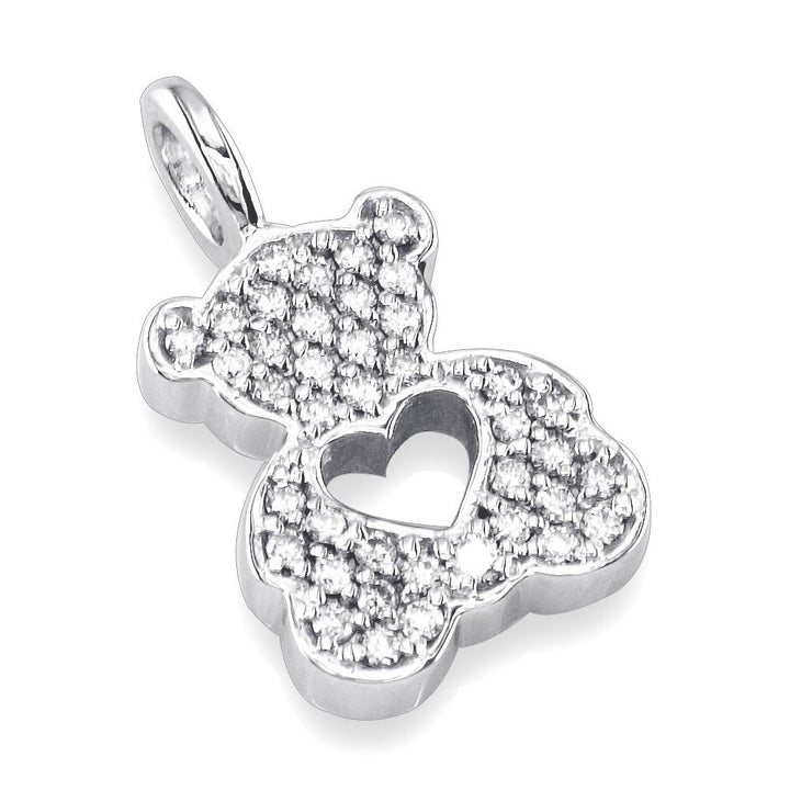 Medium Diamond Sziro Teddy Bear with Open Heart in 14K White Gold