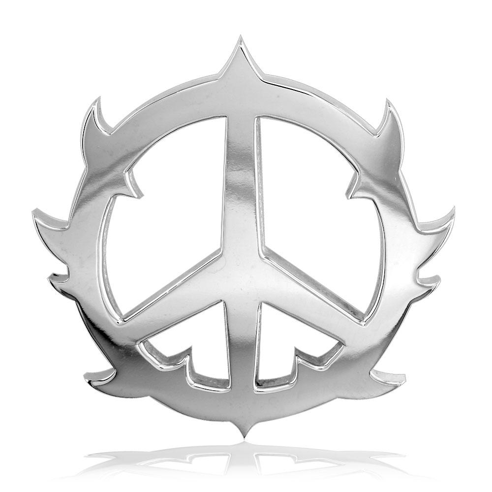Medium Guarded Peace Sign Charm, 1 Inch in 14K White Gold