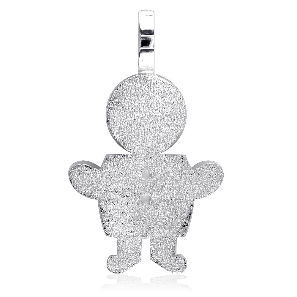 Extra Large Classic Kids Sterling Silver Sziro Boy Charm with Texture for Mom, Grandma in Sterling Silver