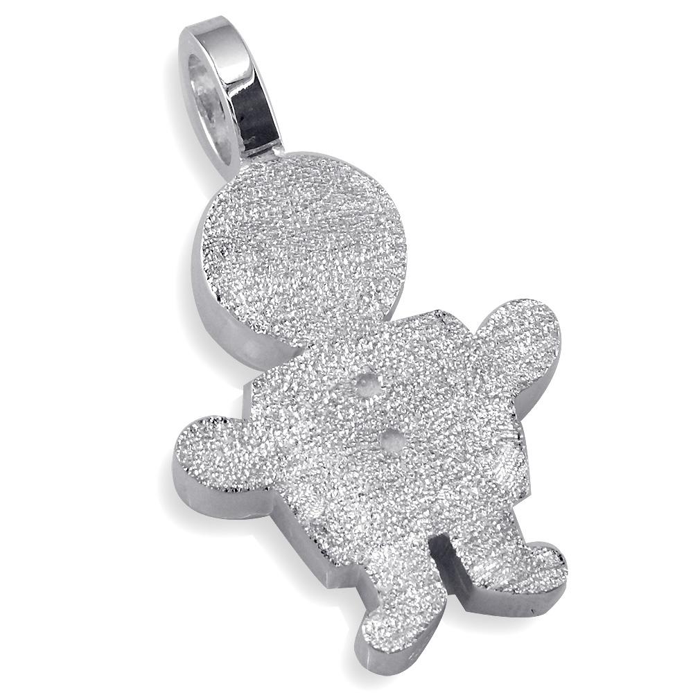 Extra Large Sziro Boy Charm with Texture for Mom, Grandma in 14k White Gold