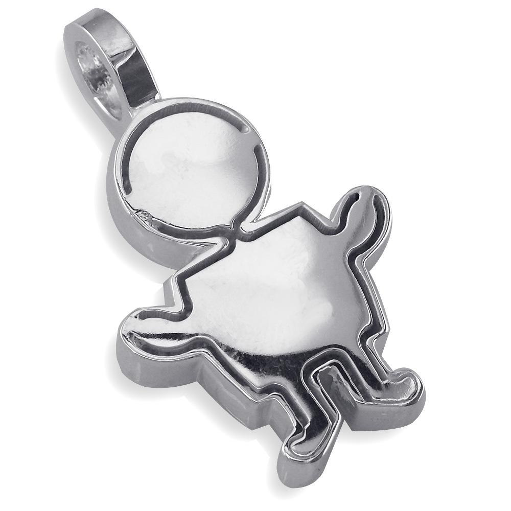 Extra Large Sziro Boy Charm with Texture for Mom, Grandma in 14k White Gold