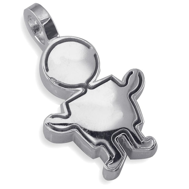 Extra Large Sziro Boy Charm with Texture for Mom, Grandma in 14k White Gold