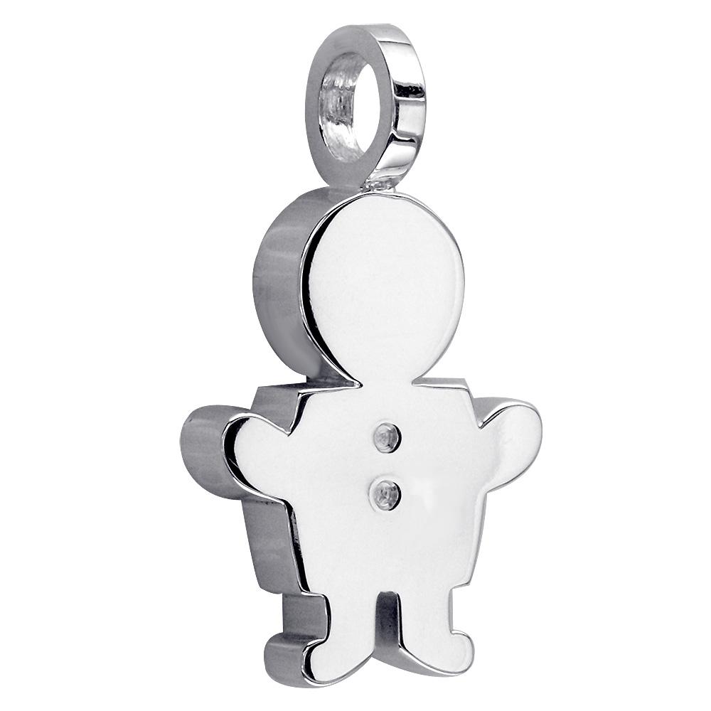 Extra Large Sziro Boy Charm for Mom, Grandma in 14k White Gold