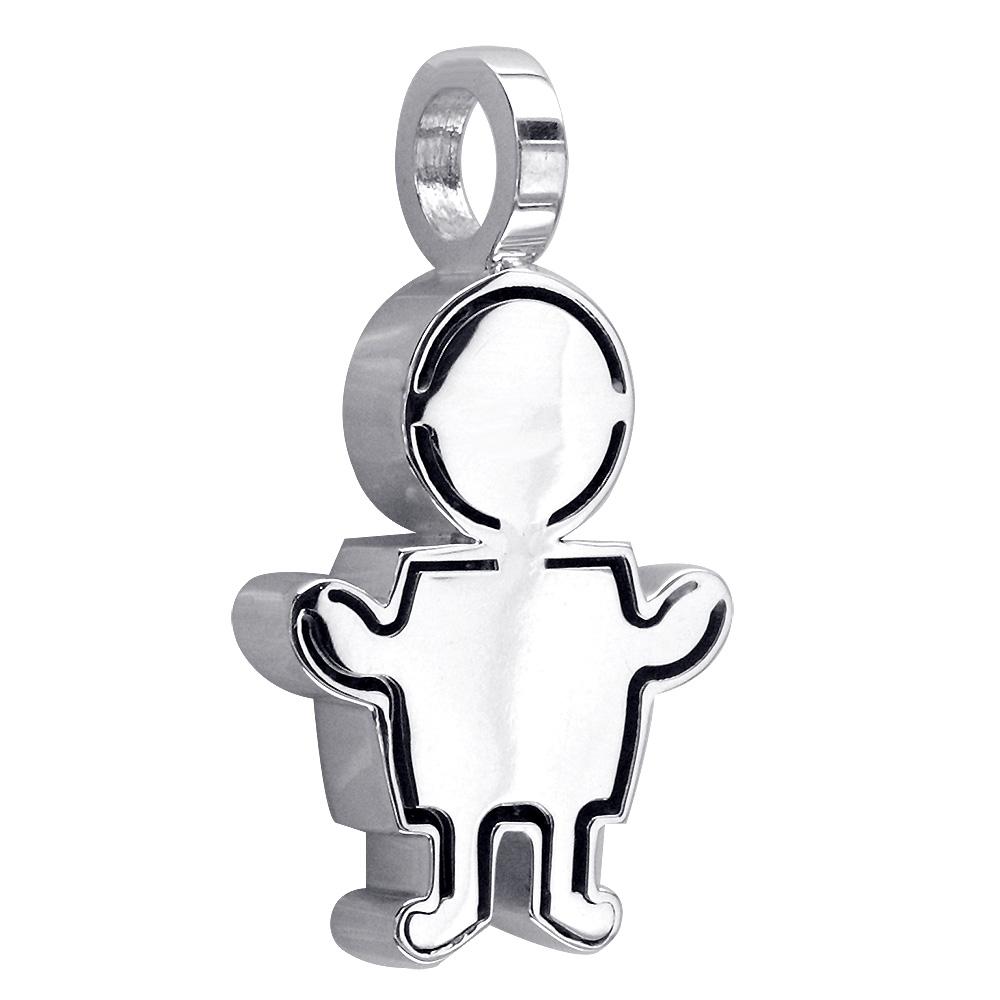 Extra Large Sziro Boy Charm for Mom, Grandma in 14k White Gold