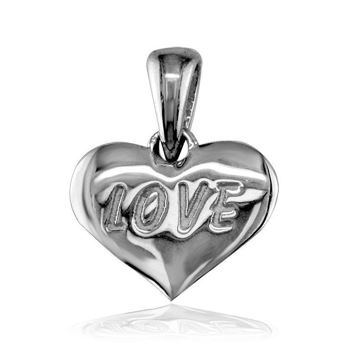 Small Love Engraved Heart Charm in 14K White Gold
