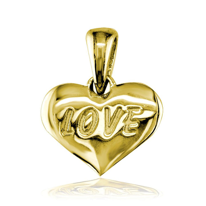 Small Love Engraved Heart Charm in 14K Yellow Gold