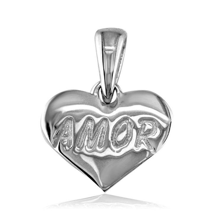 Small Amor Engraved Heart Charm in 14K White Gold