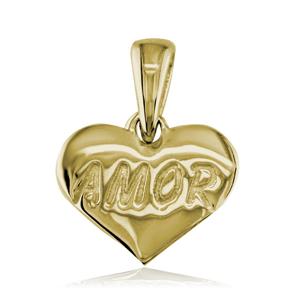 Small Amor Engraved Heart Charm in 14K Yellow Gold