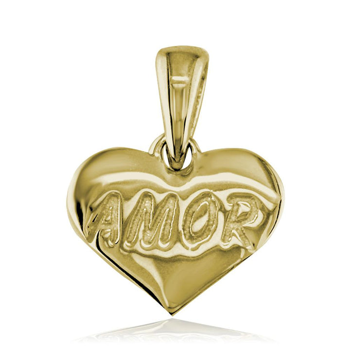 Small Amor Engraved Heart Charm in 14K Yellow Gold