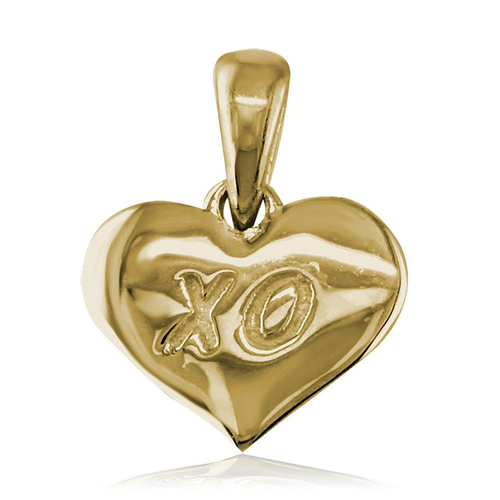 Small X O Engraved Heart Charm in 14K Yellow Gold
