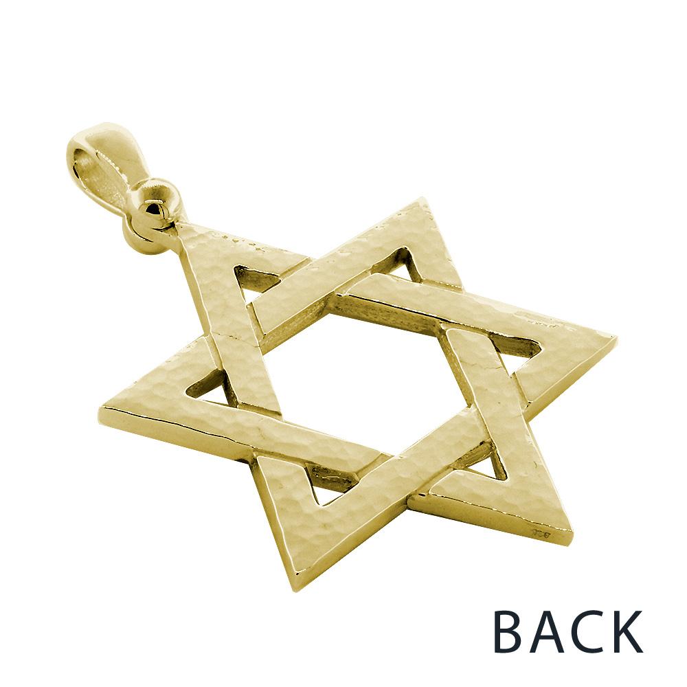 Mens Extra Large Sharp Jewish Star of David Charm in 14K Yellow Gold